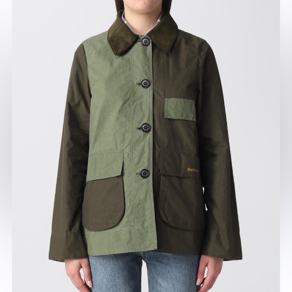 Barbour Garnock Showerproof Jacket with corduroy collar khaki green US 4 SM MED - Picture 4 of 16